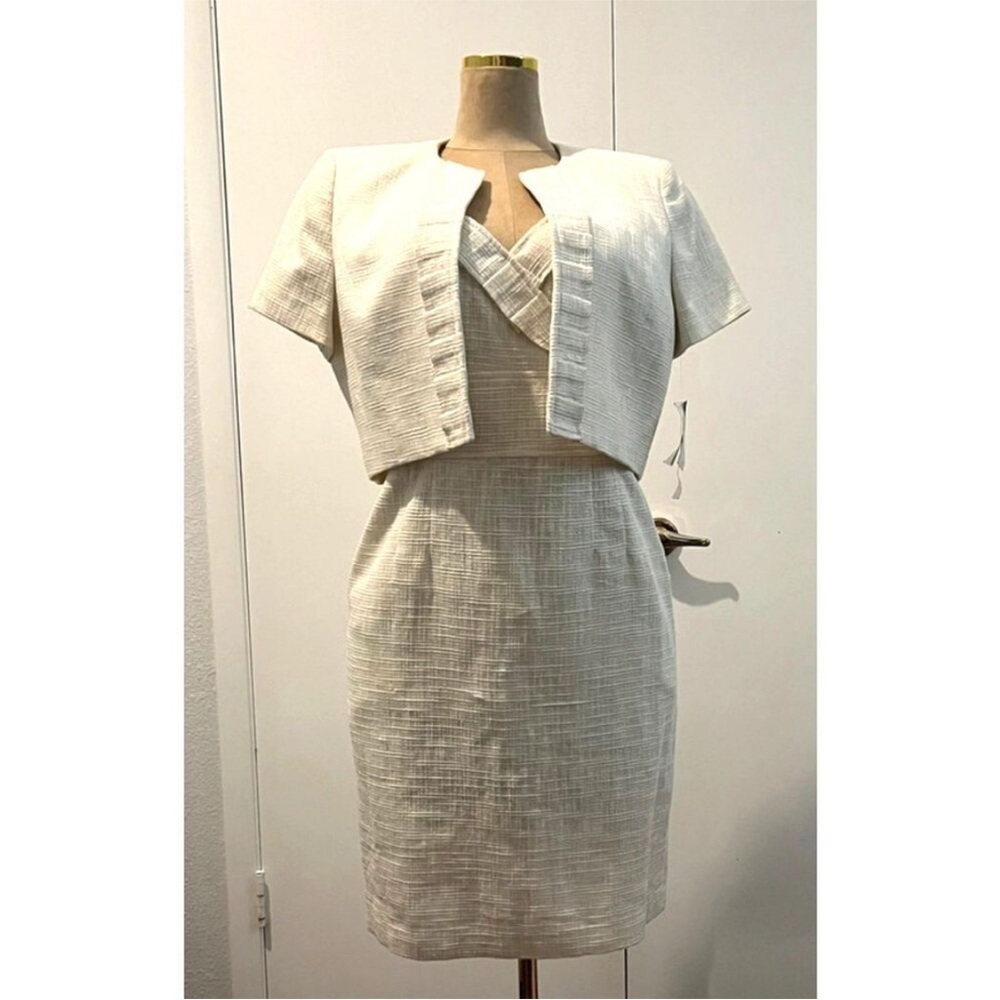 Nipon Boutique Cream Textured Dress and Jacket